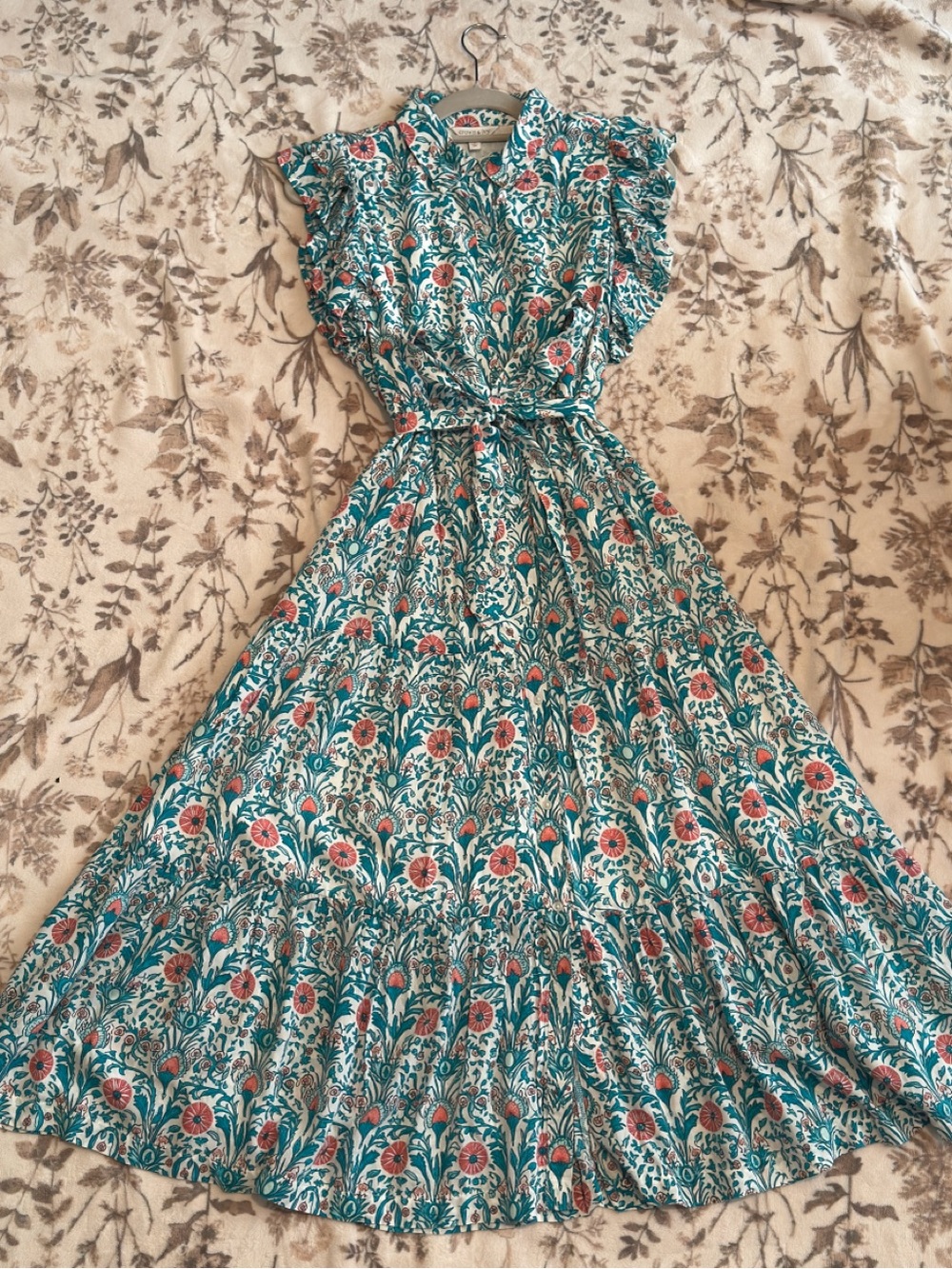 crown & ivy Teal Floral Maxi Dress with Coral Accents